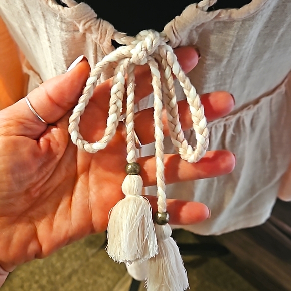 NWOT "JESSICA SIMPSON" MUSLIN OPEN SHOULDER PLUNGE NECK & BRAIDED BACK LINE SZ-M - Picture 7 of 8